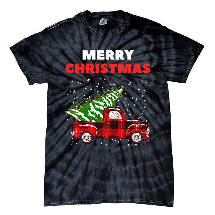 Merry Christmas Vintage Red Truck With Tree Family Matching Tie-Dye T-Shirt