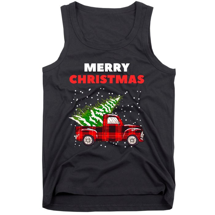 Merry Christmas Vintage Red Truck With Tree Family Matching Tank Top