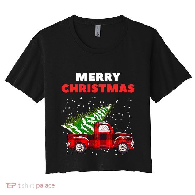 Merry Christmas Vintage Red Truck With Tree Family Matching Crop Top