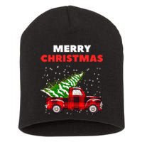 Merry Christmas Vintage Red Truck With Tree Family Matching Short Acrylic Beanie