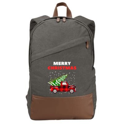 Merry Christmas Vintage Red Truck With Tree Family Matching Cotton Canvas Backpack