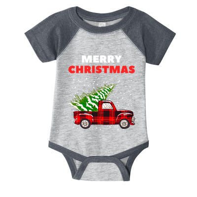Merry Christmas Vintage Red Truck With Tree Family Matching Infant Baby Jersey Bodysuit