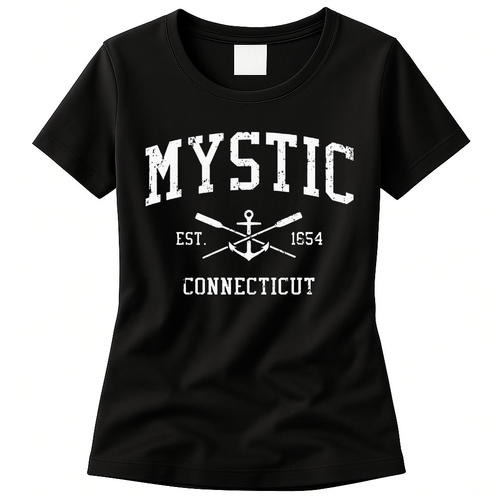 Mystic CT Vintage Crossed Oars & Boat Anchor Sports Swea Womens T-Shirt