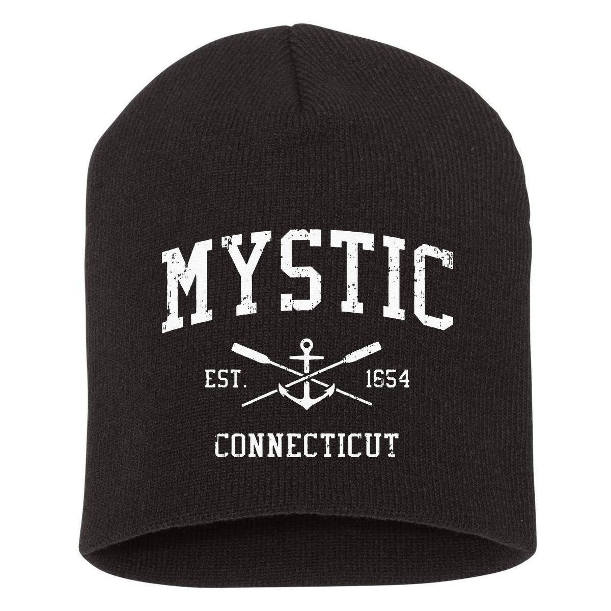 Mystic CT Vintage Crossed Oars & Boat Anchor Sports Swea Short Acrylic Beanie