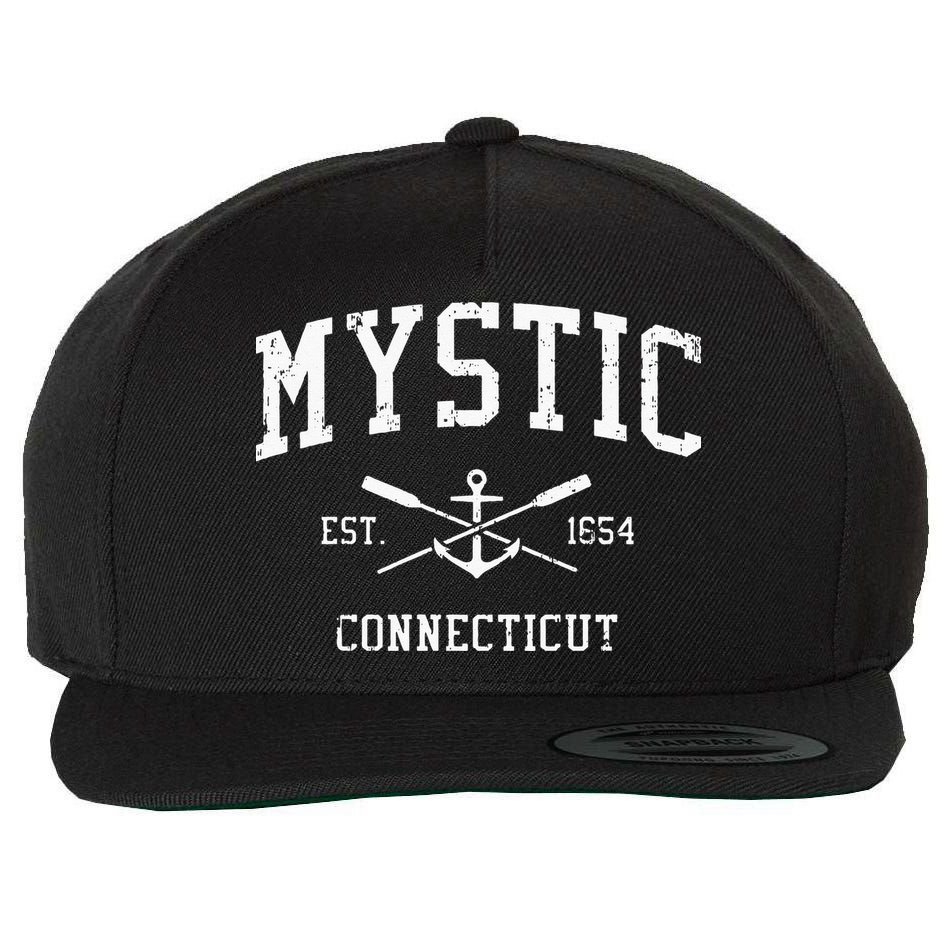 Mystic CT Vintage Crossed Oars & Boat Anchor Sports Swea Wool Snapback Cap