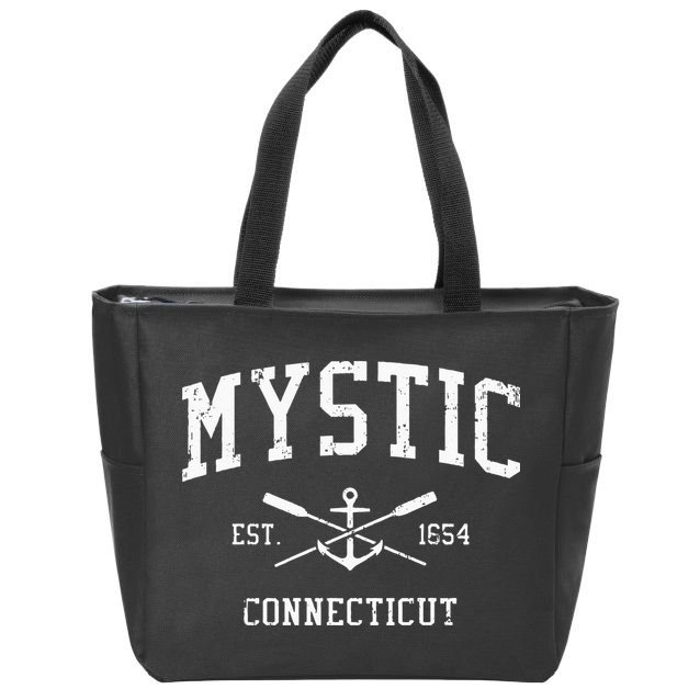 Mystic CT Vintage Crossed Oars & Boat Anchor Sports Swea Zip Tote Bag