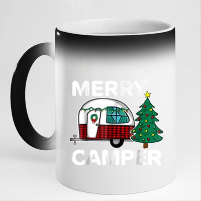 Merry Campers Vintage Campers Christmas Tree Camping Gift 11oz Black Color Changing Mug