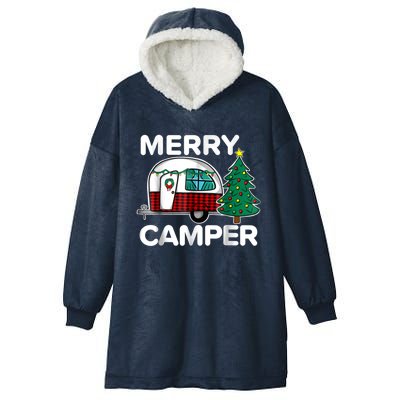 Merry Campers Vintage Campers Christmas Tree Camping Gift Hooded Wearable Blanket