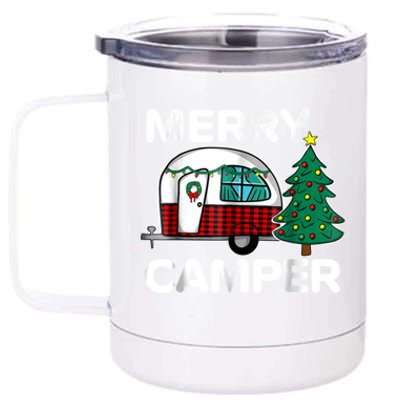 Merry Campers Vintage Campers Christmas Tree Camping Gift 12 oz Stainless Steel Tumbler Cup