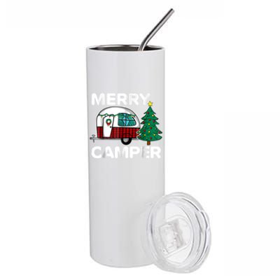 Merry Campers Vintage Campers Christmas Tree Camping Gift Stainless Steel Tumbler