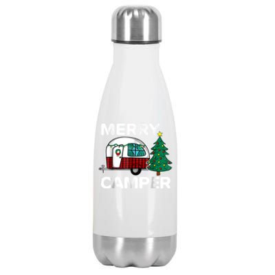 Merry Campers Vintage Campers Christmas Tree Camping Gift Stainless Steel Insulated Water Bottle