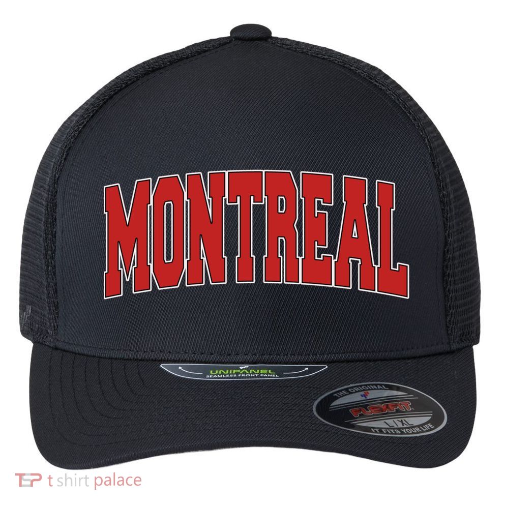 Montreal Canada Varsity Style Vintage Retro Canadian Sports Gift Flexfit Unipanel Trucker Cap
