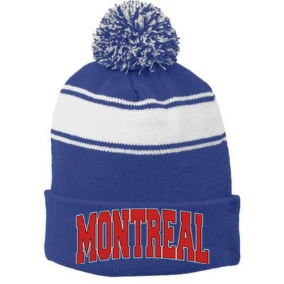 Montreal Canada Varsity Style Vintage Retro Canadian Sports Gift Stripe Pom Pom Beanie