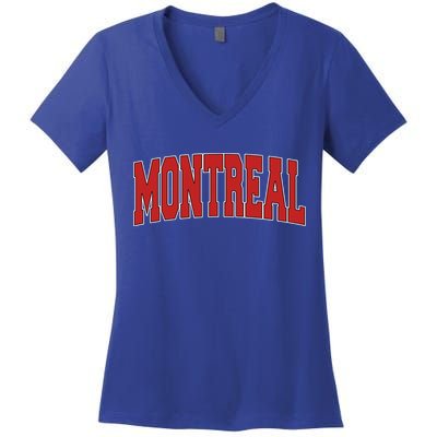 Montreal Canada Varsity Style Vintage Retro Canadian Sports Gift Women's V-Neck T-Shirt