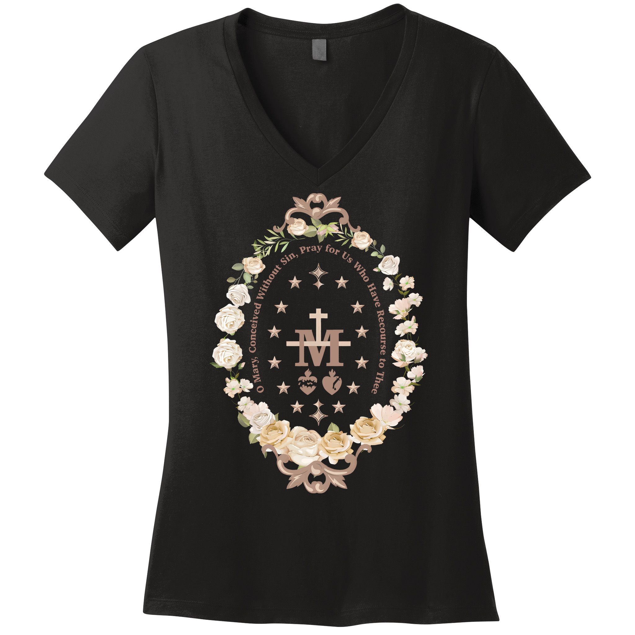 Marian Catholic Virgin Mary Catholic Gifts For Women Marian Cross Women's V-Neck T-Shirt
