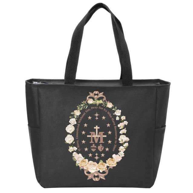 Marian Catholic Virgin Mary Catholic Gifts For Women Marian Cross Zip Tote Bag