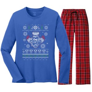 Muscle Car V8 Engine Lovers Ugly Christmas Ugly Design Cool Gift Women's Long Sleeve Flannel Pajama Set 