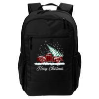 Merry Christmas Vintage Plaid Snow Truck Tree Pickup Daily Commute Backpack