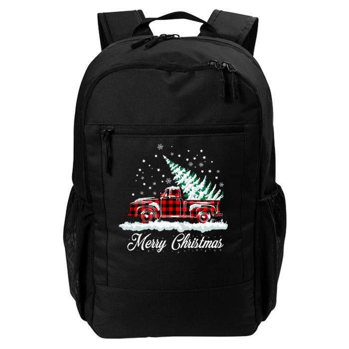 Merry Christmas Vintage Plaid Snow Truck Tree Pickup Daily Commute Backpack