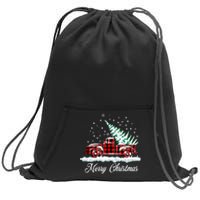 Merry Christmas Vintage Plaid Snow Truck Tree Pickup Sweatshirt Cinch Pack Bag