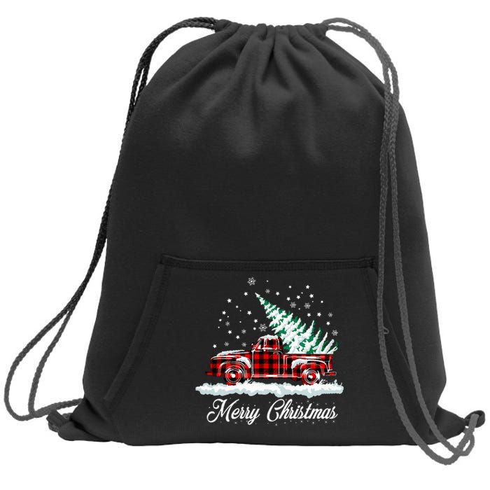 Merry Christmas Vintage Plaid Snow Truck Tree Pickup Sweatshirt Cinch Pack Bag