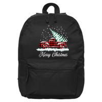 Merry Christmas Vintage Plaid Snow Truck Tree Pickup 16 in Basic Backpack