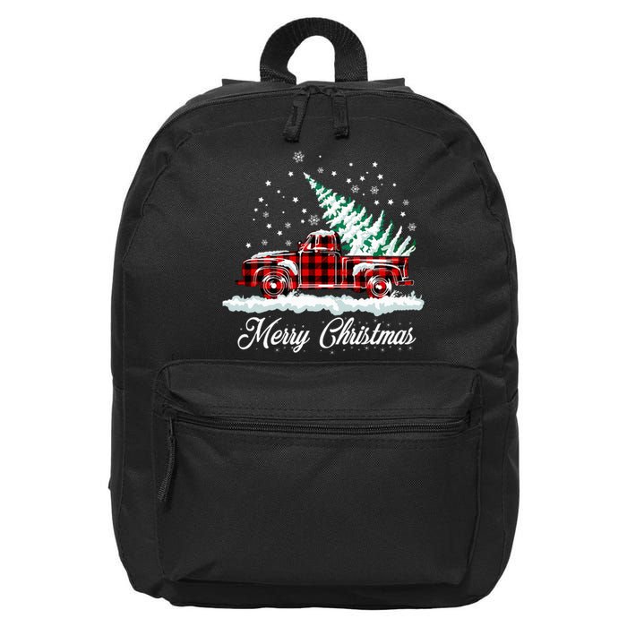 Merry Christmas Vintage Plaid Snow Truck Tree Pickup 16 in Basic Backpack