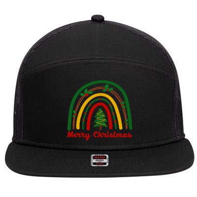 Merry Christmas Vintage Rainbow Festive 7 Panel Mesh Trucker Snapback Hat
