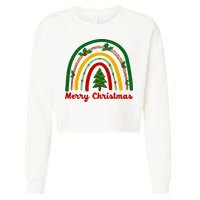 Merry Christmas Vintage Rainbow Festive Cropped Pullover Crew