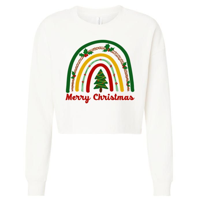 Merry Christmas Vintage Rainbow Festive Cropped Pullover Crew