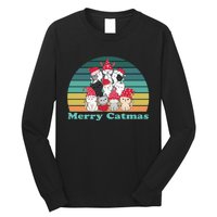 Merry Catmas Vintage Funny Cat Christmas Tree Xmas Girls Boy Long Sleeve Shirt