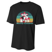 Merry Catmas Vintage Funny Cat Christmas Tree Xmas Girls Boy Performance Sprint T-Shirt