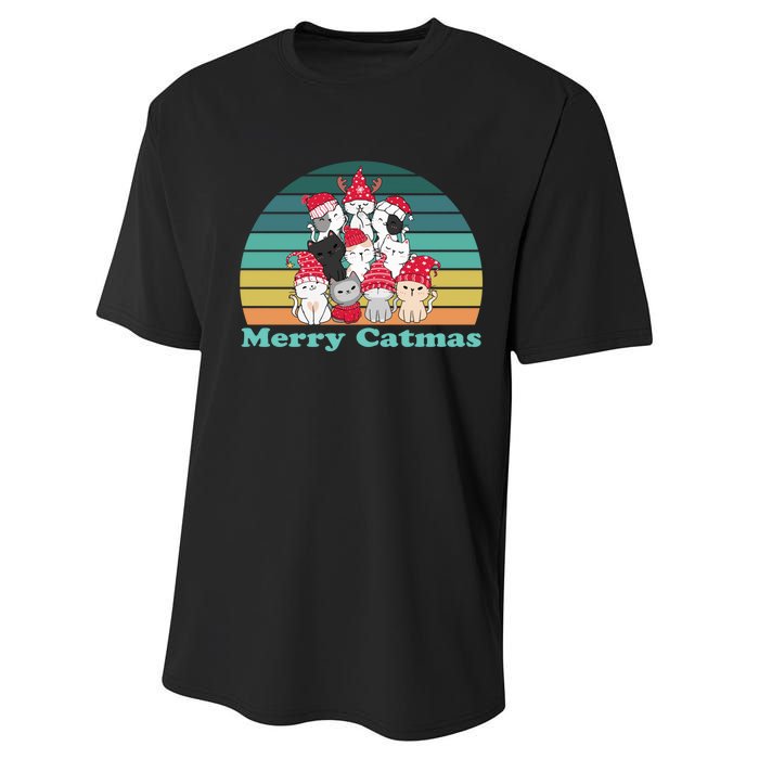 Merry Catmas Vintage Funny Cat Christmas Tree Xmas Girls Boy Performance Sprint T-Shirt