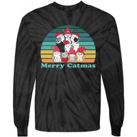 Merry Catmas Vintage Funny Cat Christmas Tree Xmas Girls Boy Tie-Dye Long Sleeve Shirt