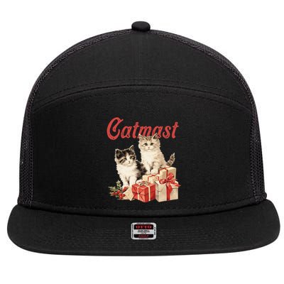 Meowy Catmas Vintage Christmas Cats 7 Panel Mesh Trucker Snapback Hat