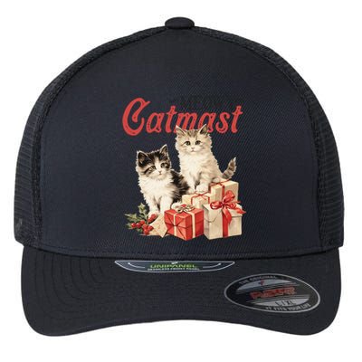 Meowy Catmas Vintage Christmas Cats Flexfit Unipanel Trucker Cap