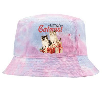 Meowy Catmas Vintage Christmas Cats Tie-Dyed Bucket Hat