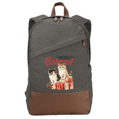 Meowy Catmas Vintage Christmas Cats Cotton Canvas Backpack