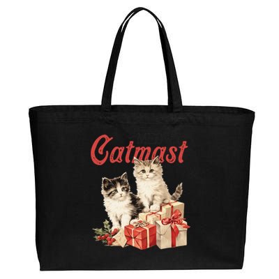 Meowy Catmas Vintage Christmas Cats Cotton Canvas Jumbo Tote