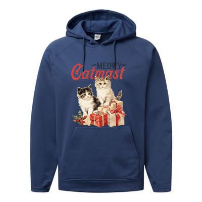 Meowy Catmas Vintage Christmas Cats Performance Fleece Hoodie