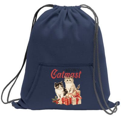 Meowy Catmas Vintage Christmas Cats Sweatshirt Cinch Pack Bag