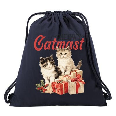 Meowy Catmas Vintage Christmas Cats Drawstring Bag