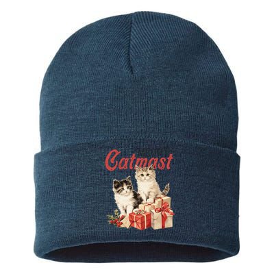 Meowy Catmas Vintage Christmas Cats Sustainable Knit Beanie