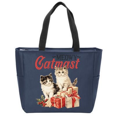 Meowy Catmas Vintage Christmas Cats Zip Tote Bag