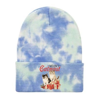 Meowy Catmas Vintage Christmas Cats Tie Dye 12in Knit Beanie