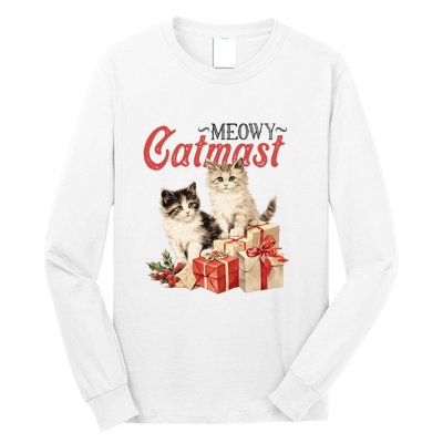 Meowy Catmas Vintage Christmas Cats Long Sleeve Shirt