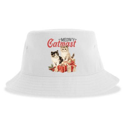 Meowy Catmas Vintage Christmas Cats Sustainable Bucket Hat