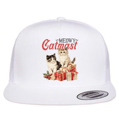 Meowy Catmas Vintage Christmas Cats Flat Bill Trucker Hat