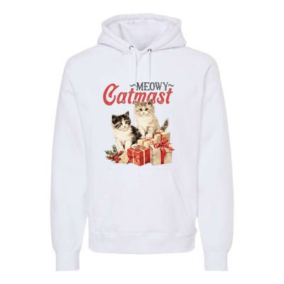 Meowy Catmas Vintage Christmas Cats Premium Hoodie