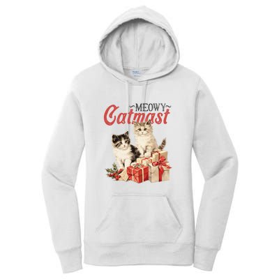 Meowy Catmas Vintage Christmas Cats Women's Pullover Hoodie